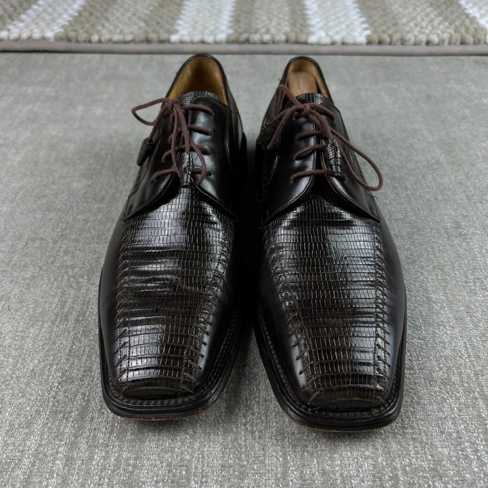 Mezlan Genuine Lizard‎ Brown Leather Oxford Dress Shoes Men's 9.5 M Square Toe